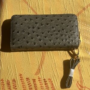 Greyish Black Ostrich Vegan Leather Wallet